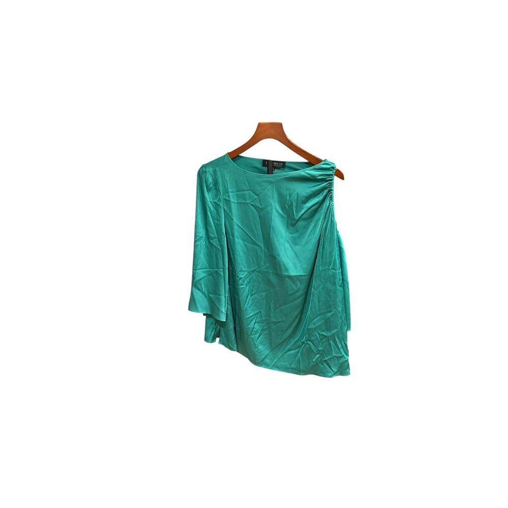 Eloquii emerald Shoulder Draped Satin Blouse Top Size 14 Cold Shoulder NWT